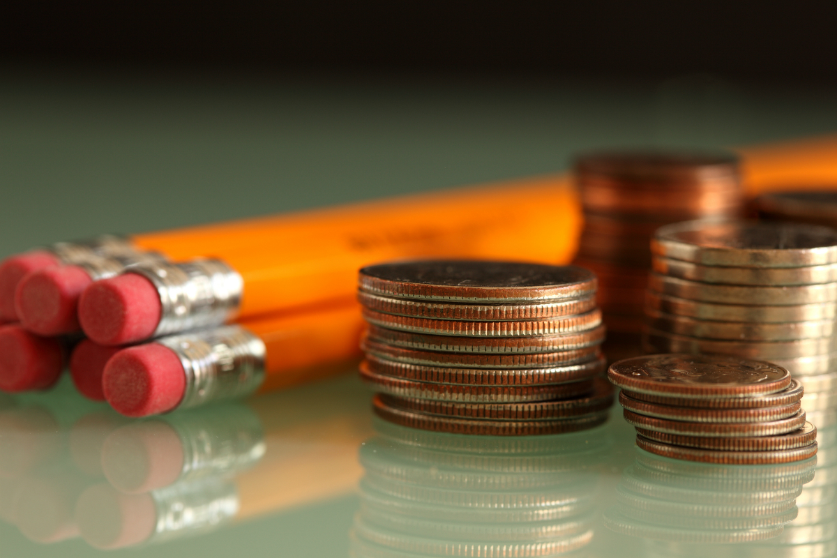 pencils and coins