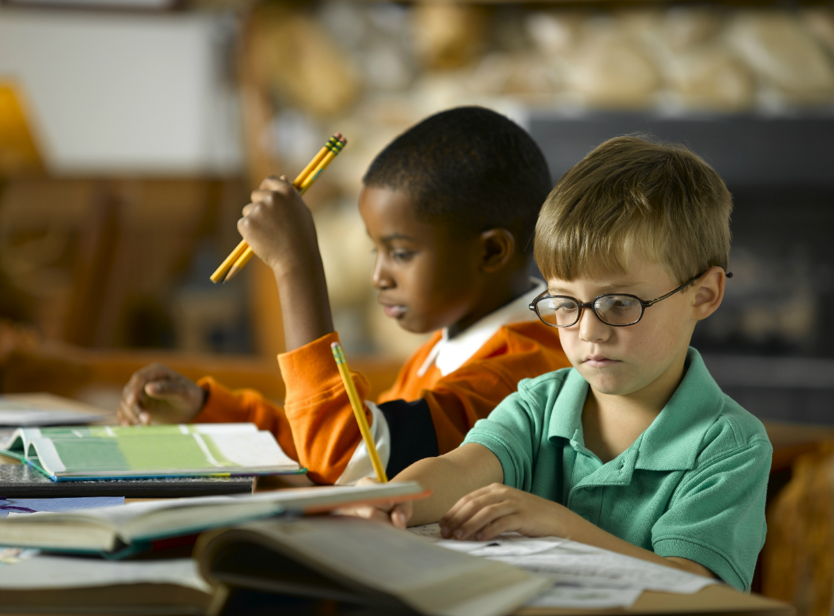 students with pencils